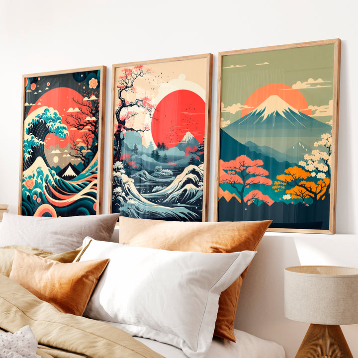 Traditional Japanese Art Featuring Bamboo and a Lakeside Fisherman - Natural Wood Framed Poster No Border - Artworksets