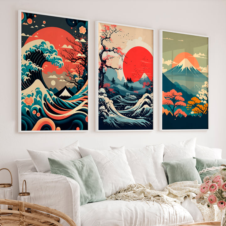 Traditional Japanese Art Featuring Bamboo and a Lakeside Fisherman - White Framed Poster No Border - Artworksets