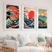 Traditional Japanese Art Featuring Bamboo and a Lakeside Fisherman - White Framed Poster with White Border - Artworksets