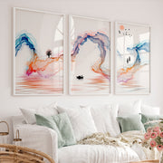 Serene traditional japanese art featuring fisherman and wildlife - White Framed Poster No Border - Artworksets