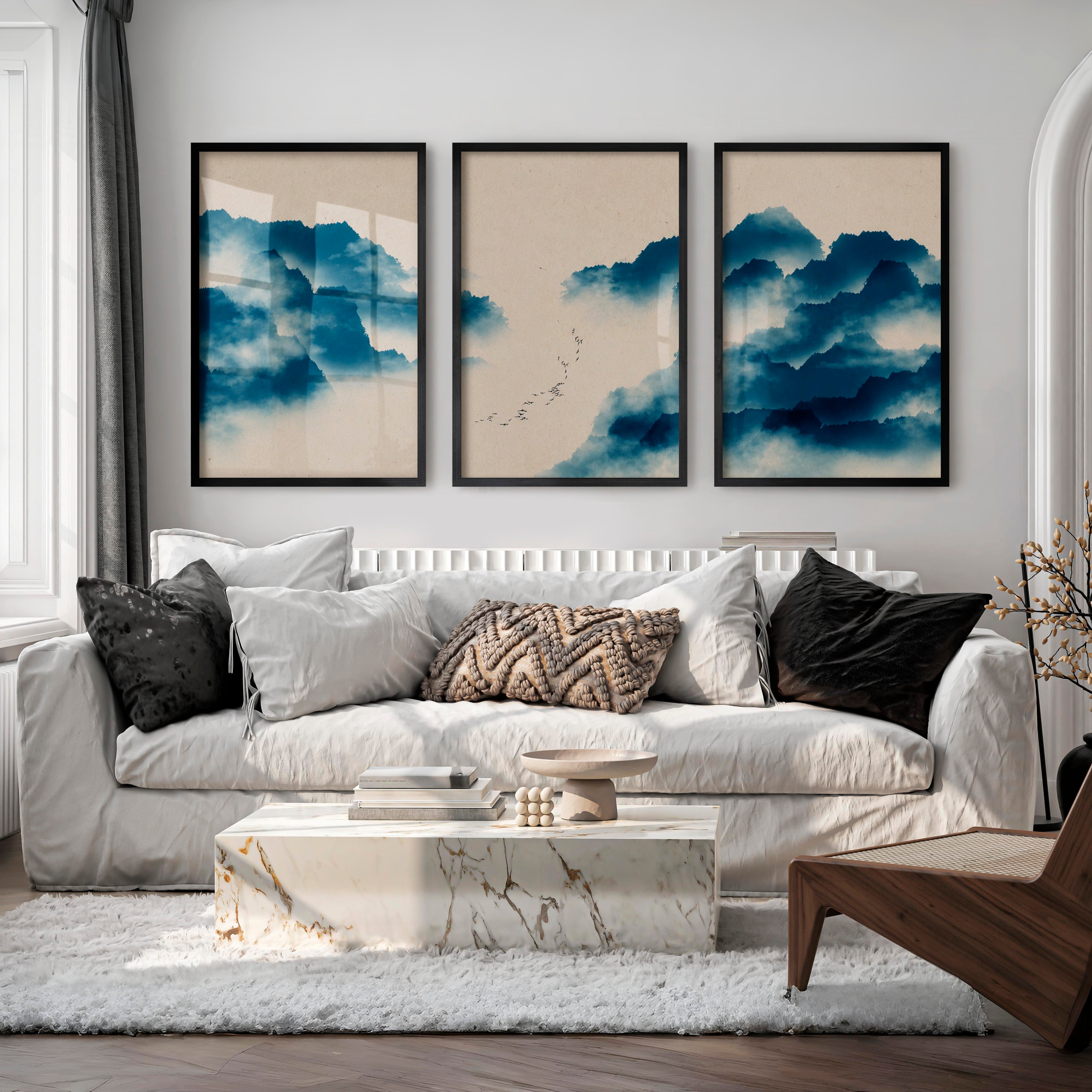 Traditional Japanese Art Featuring Pine Trees and Bamboo - Black Framed Poster No Border - Artworksets