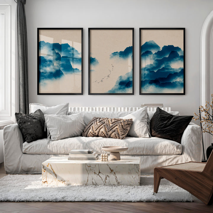 Traditional Japanese Art Featuring Pine Trees and Bamboo - Black Framed Poster No Border - Artworksets