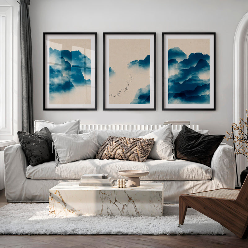 Traditional Japanese Art Featuring Pine Trees and Bamboo - Black Framed Poster with White Border - Artworksets