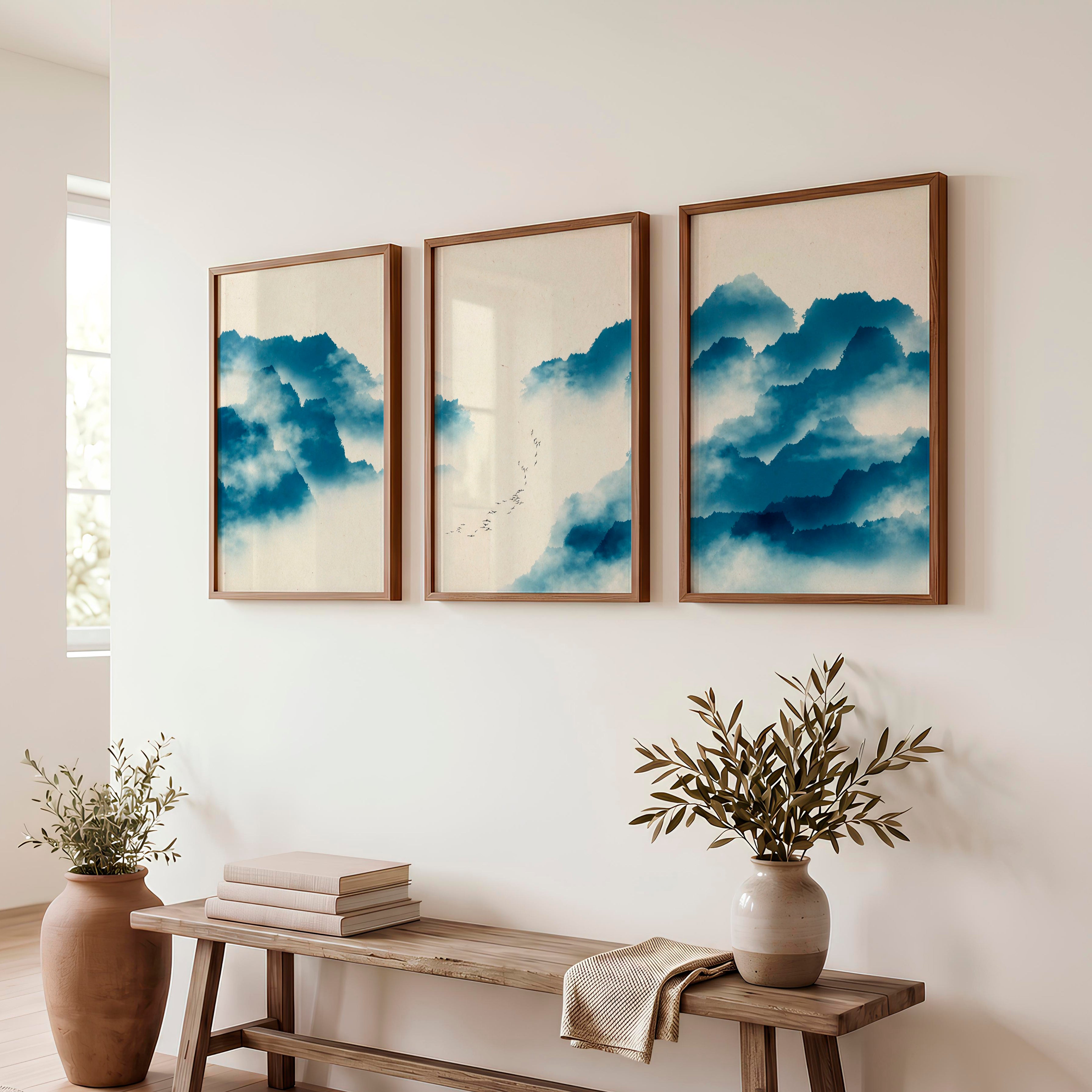 Traditional Japanese Art Featuring Pine Trees and Bamboo - Dark Brown Framed Poster No Border - Artworksets