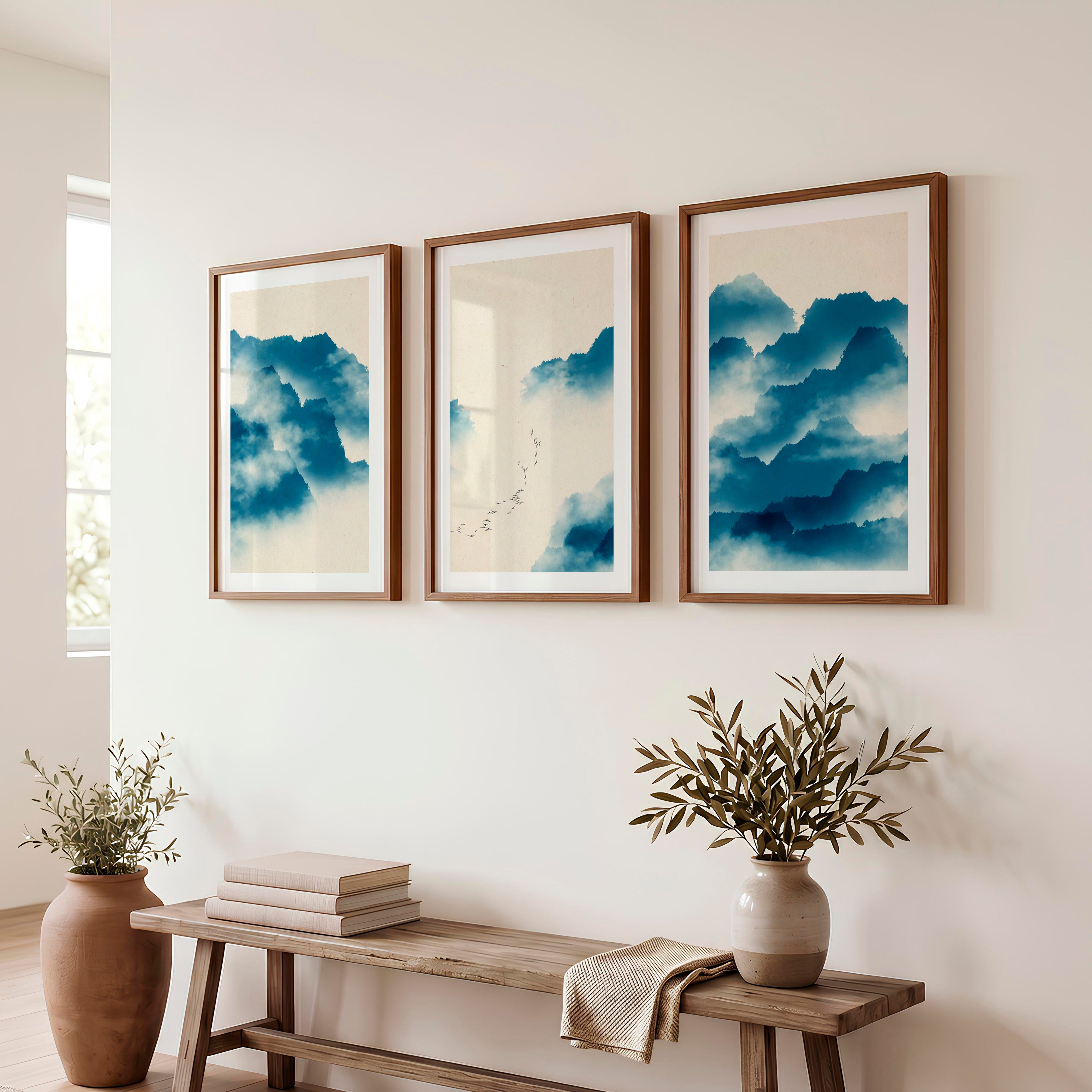 Traditional Japanese Art Featuring Pine Trees and Bamboo - Dark Brown Framed Poster with White Border - Artworksets