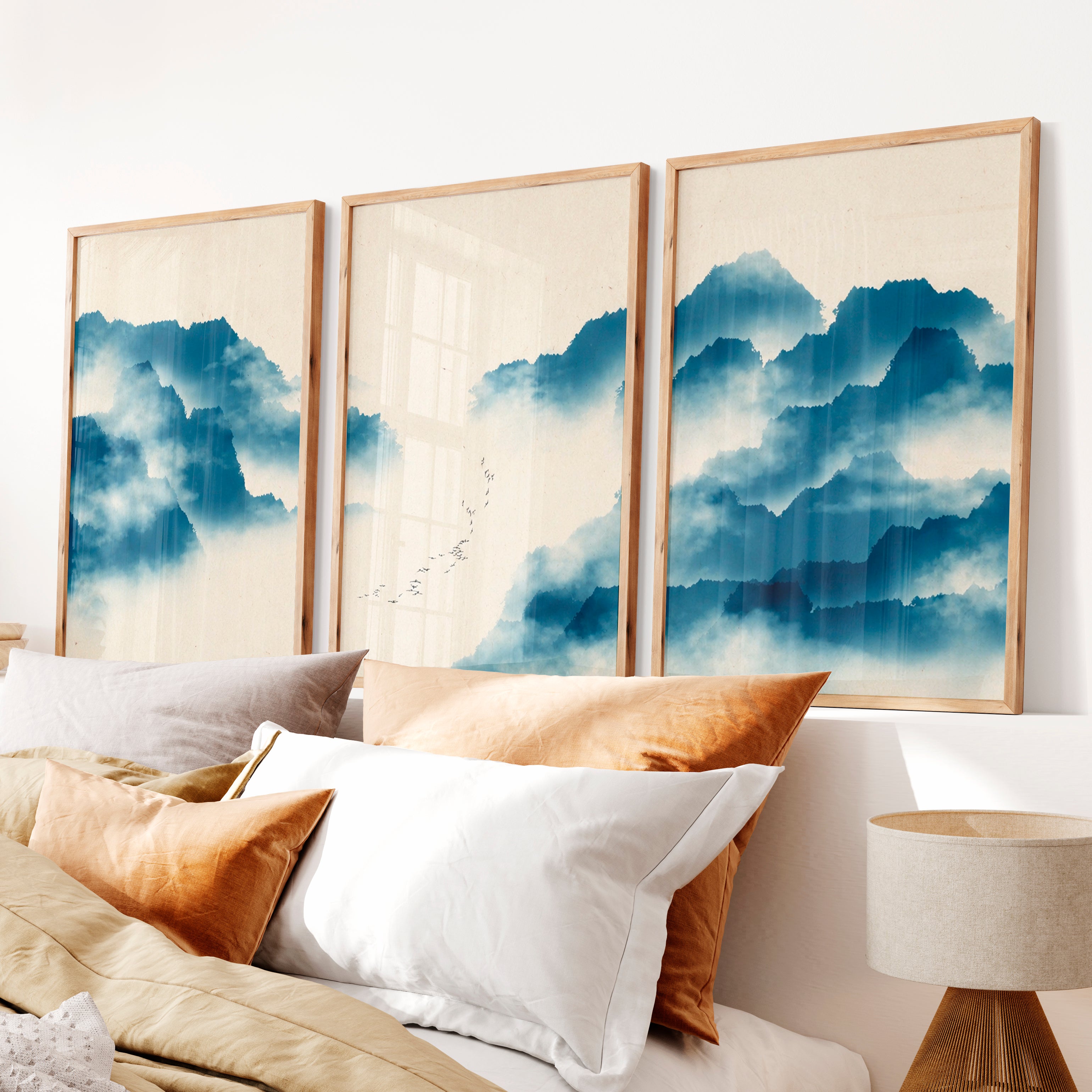 Traditional Japanese Art Featuring Pine Trees and Bamboo - Natural Wood Framed Poster No Border - Artworksets