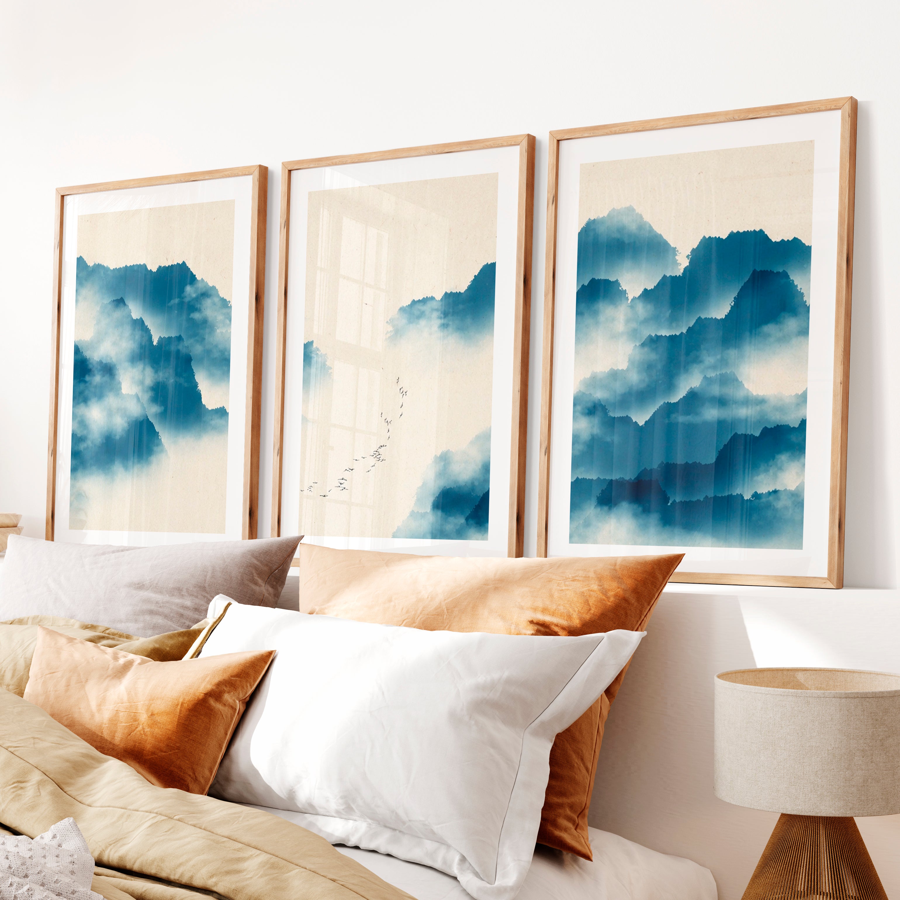 Traditional Japanese Art Featuring Pine Trees and Bamboo- Natural Wood Framed Poster with White Border - Artworksets