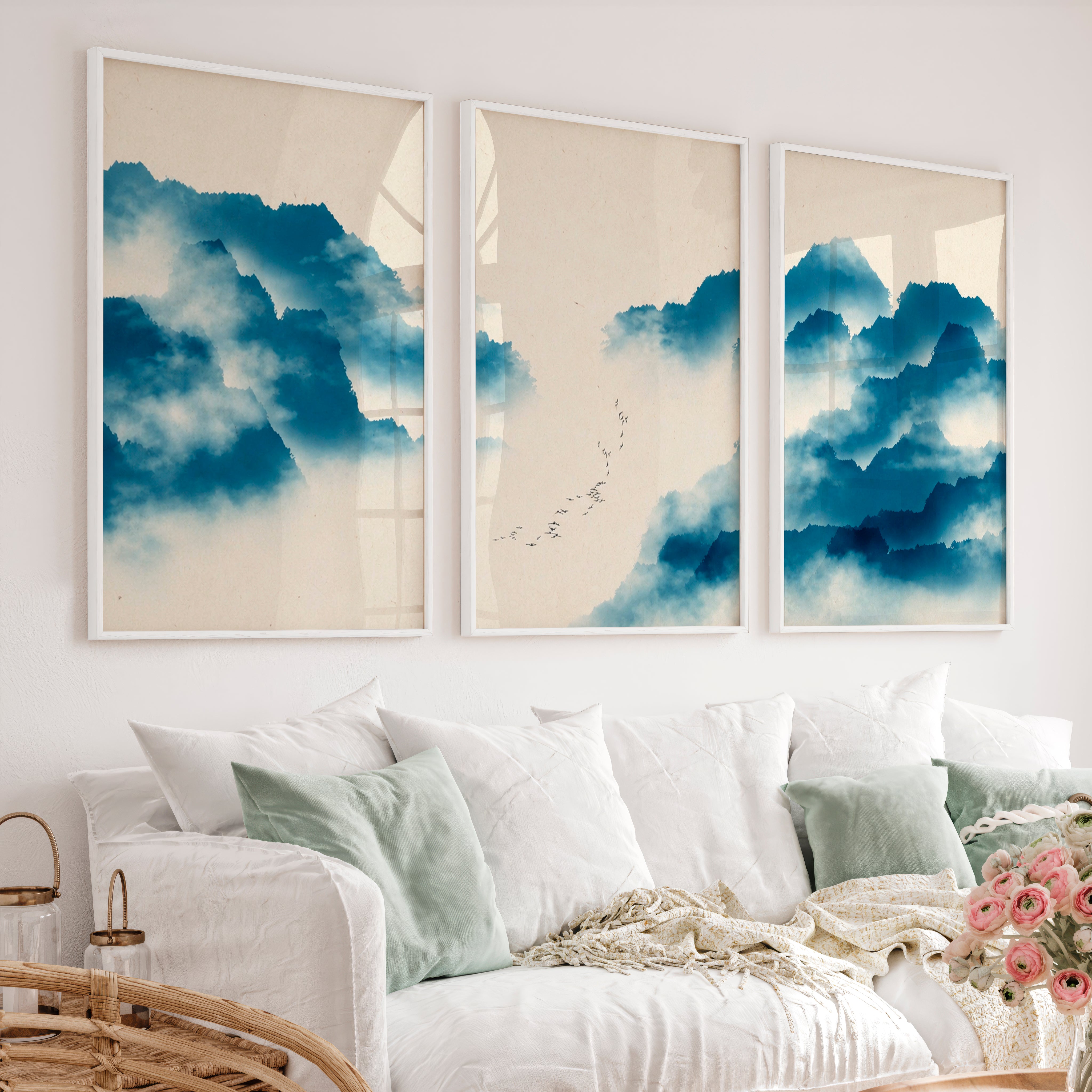 Traditional Japanese Art Featuring Pine Trees and Bamboo - White Framed Poster No Border - Artworksets