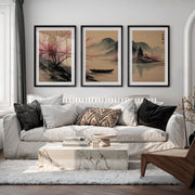 Traditional Japanese Art Featuring Rocky Outcrops and Pine Trees - Black Framed Poster with White Border - Artworksets