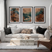 Elegant traditional japanese art featuring smooth stones on raked sand - Black Framed Poster with White Border - Artworksets