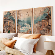 Elegant traditional japanese art featuring smooth stones on raked sand - Natural Wood Framed Poster No Border - Artworksets