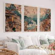 Elegant traditional japanese art featuring smooth stones on raked sand - White Framed Poster No Border - Artworksets