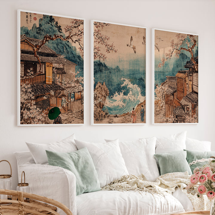 Elegant traditional japanese art featuring smooth stones on raked sand - White Framed Poster No Border - Artworksets