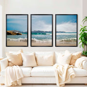 Triple Wall Art – Coastal Waves and Island Horizon - Black Framed Poster No Border - Artworksets