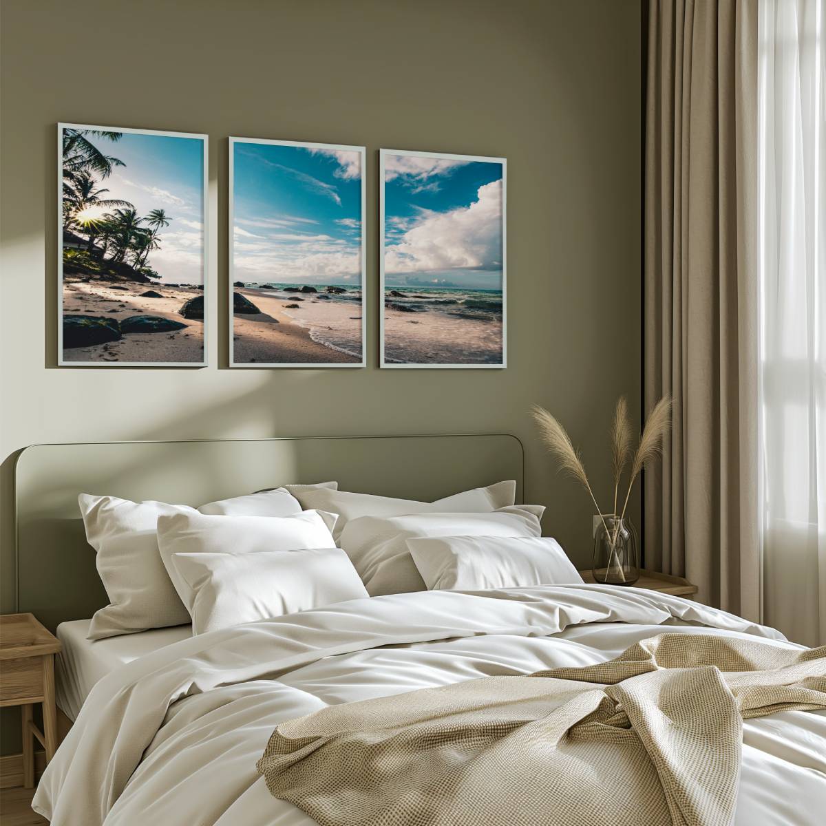 Tropical Coastal Wall Art – Palm Trees, Ocean and Rocks - White Framed Poster No Border - Artworksets