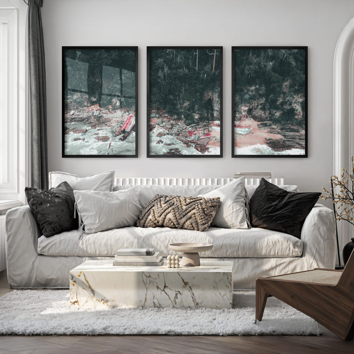 Shipwreck Cove Unique Beach Wall Art - Black Framed Poster No Border - Artworksets
