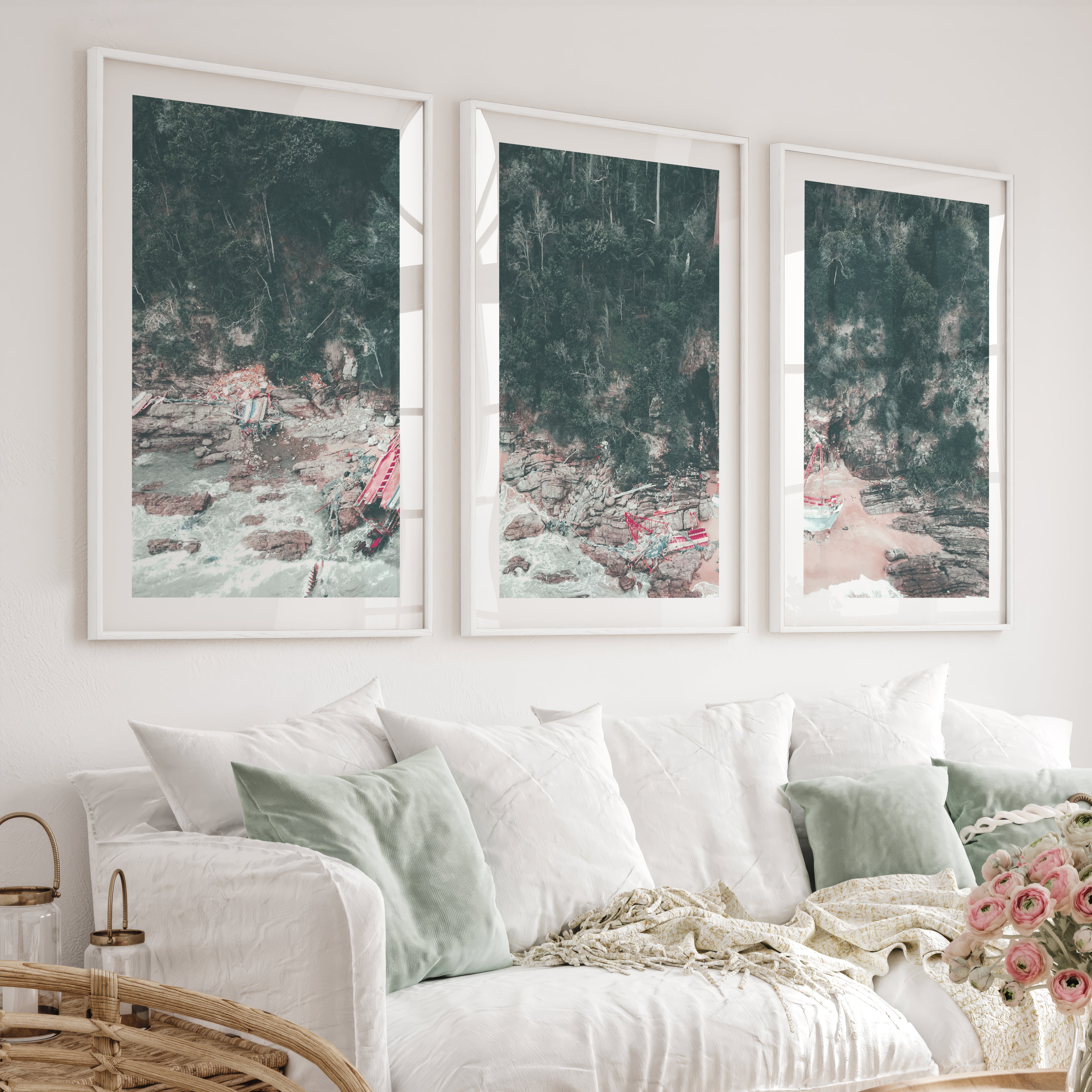 Shipwreck Cove Unique Beach Wall Art - White Framed Poster with White Border - Artworksets