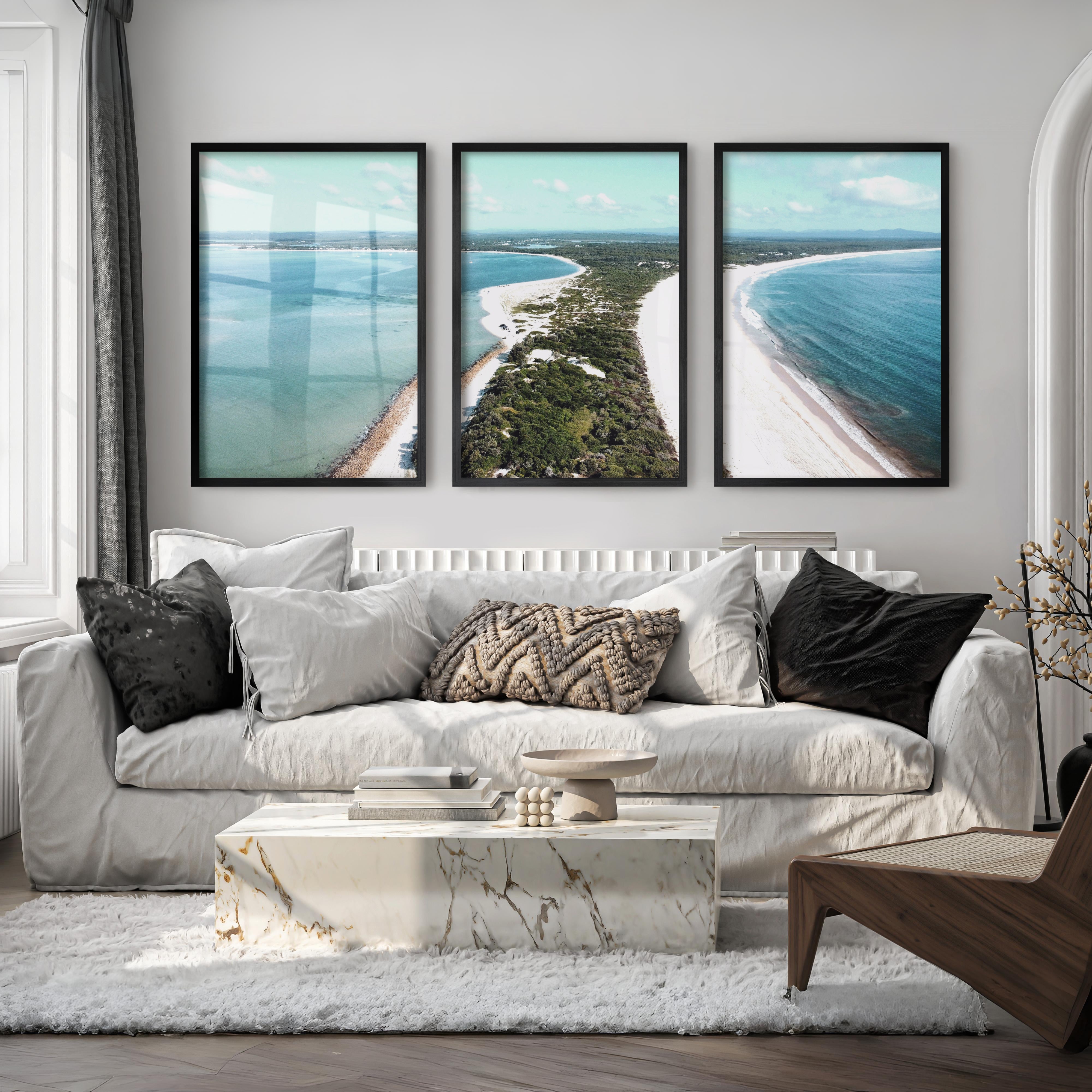 Twin Coastline unique coastal wall art - Black Framed Poster No Border - Artworksets