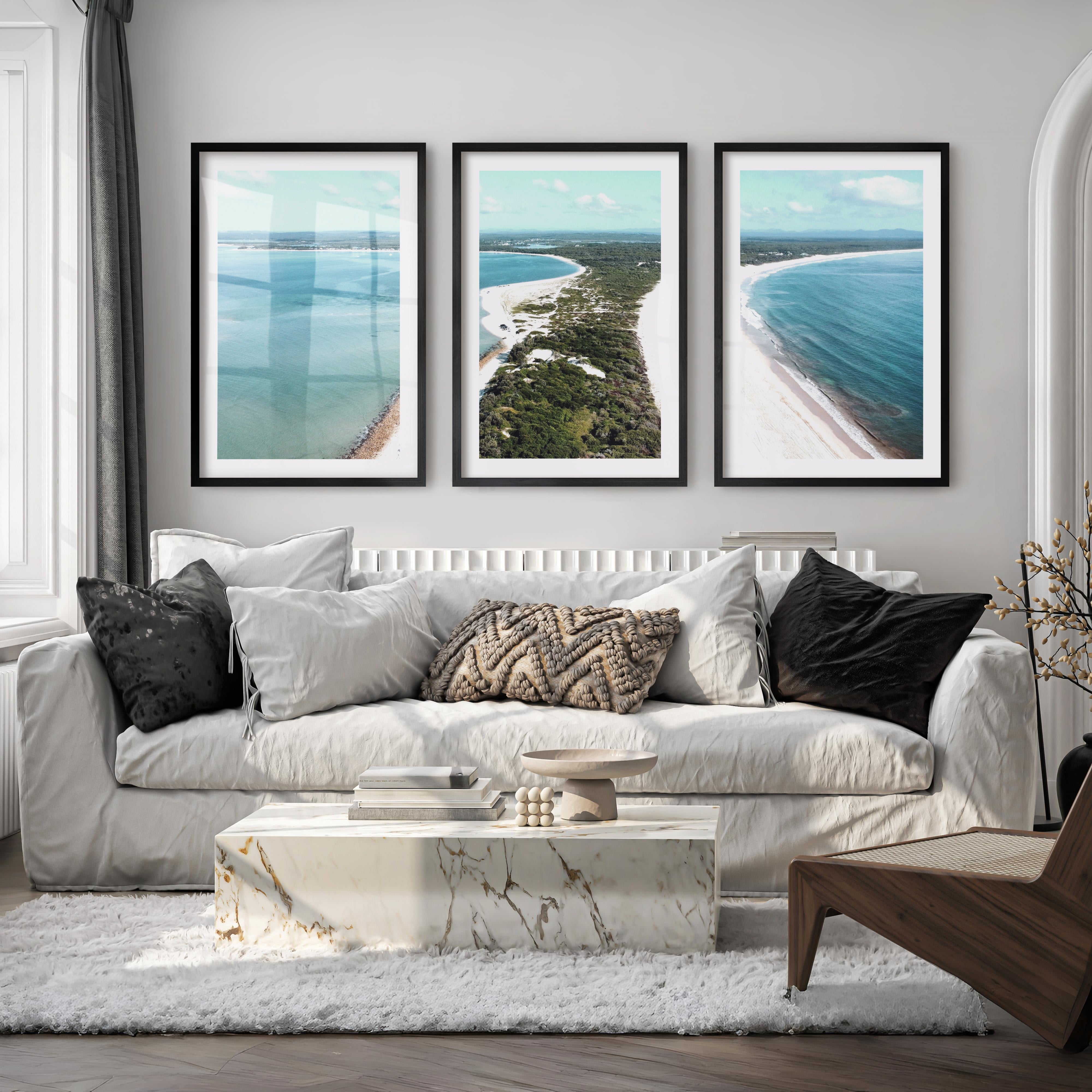Twin Coastline unique coastal wall art - Black Framed Poster with White Border - Artworksets