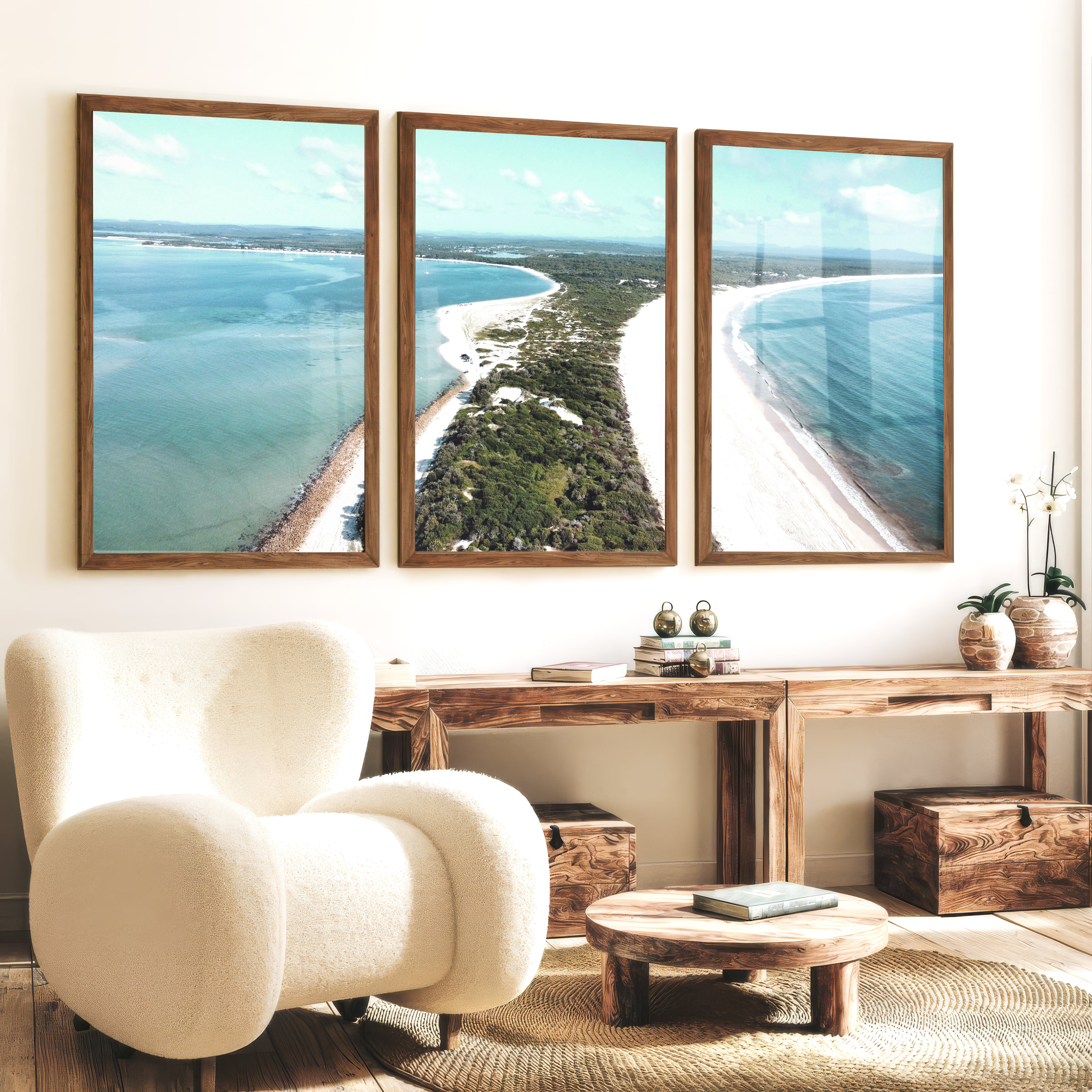 Twin Coastline unique coastal wall art - Dark Brown Framed Poster No Border - Artworksets