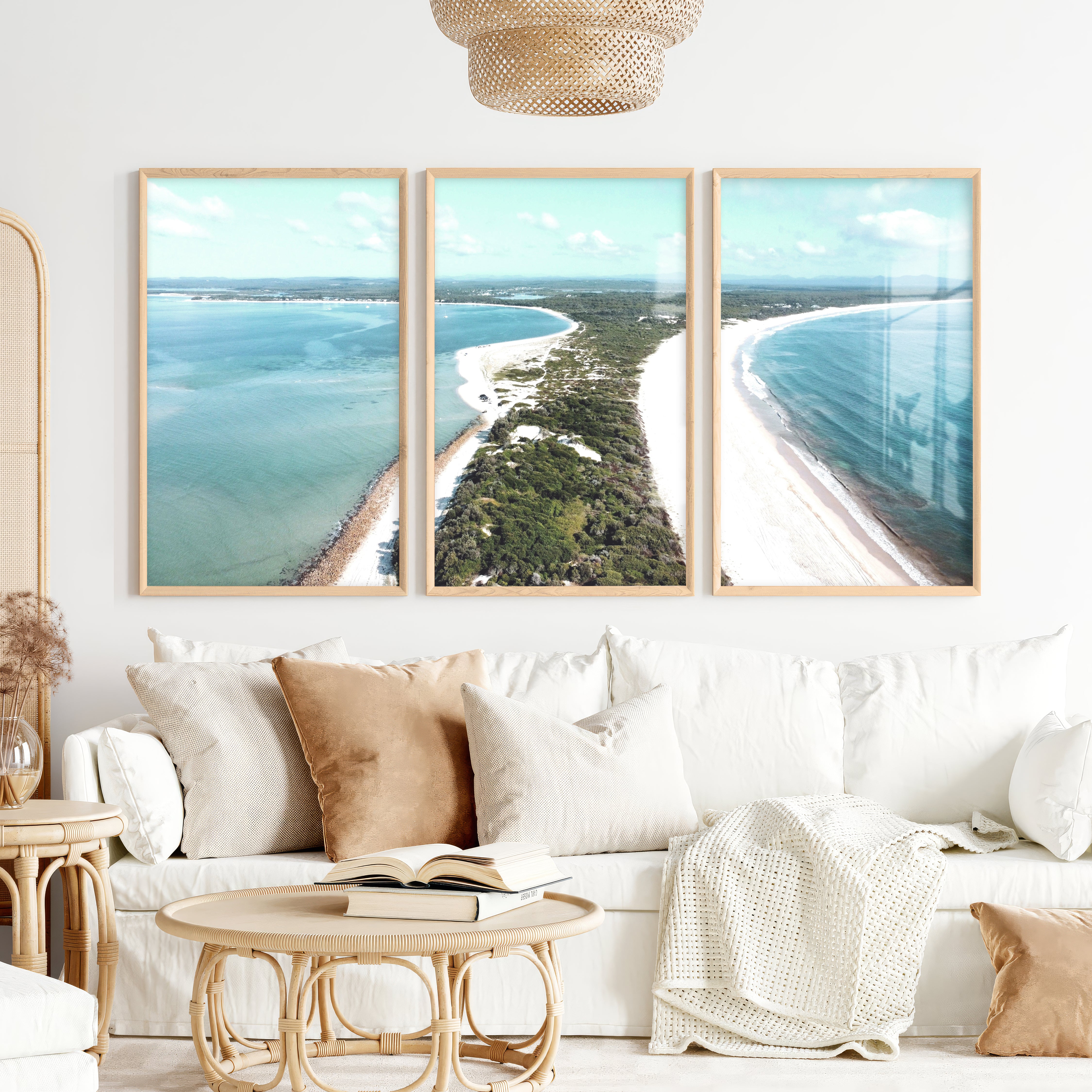 Twin Coastline unique coastal wall art - Natural Wood Framed Poster No Border - Artworksets