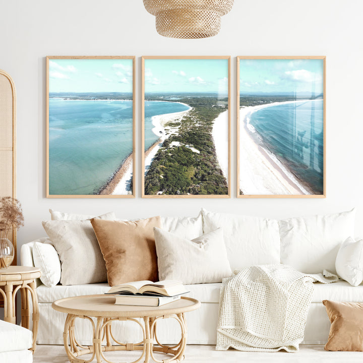 Twin Coastline unique coastal wall art - Natural Wood Framed Poster No Border - Artworksets
