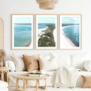 Twin Coastline unique coastal wall art- Natural Wood Framed Poster with White Border - Artworksets