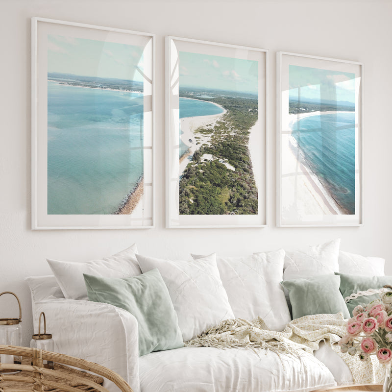 Twin Coastline unique coastal wall art - White Framed Poster with White Border - Artworksets