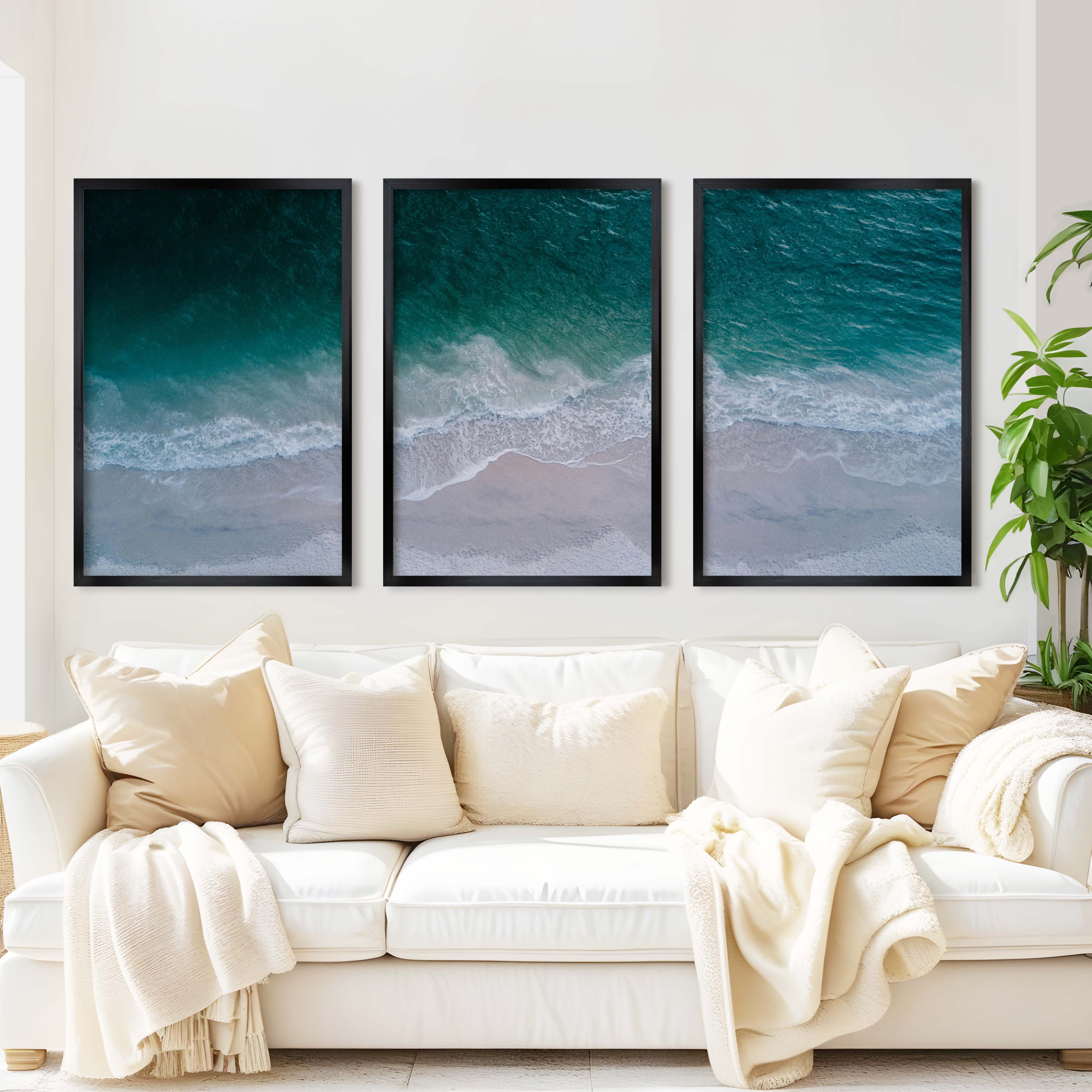 Unique Coastal Wall Decor – Deep Sea Waves and Shoreline View - Black Framed Poster No Border - Artworksets