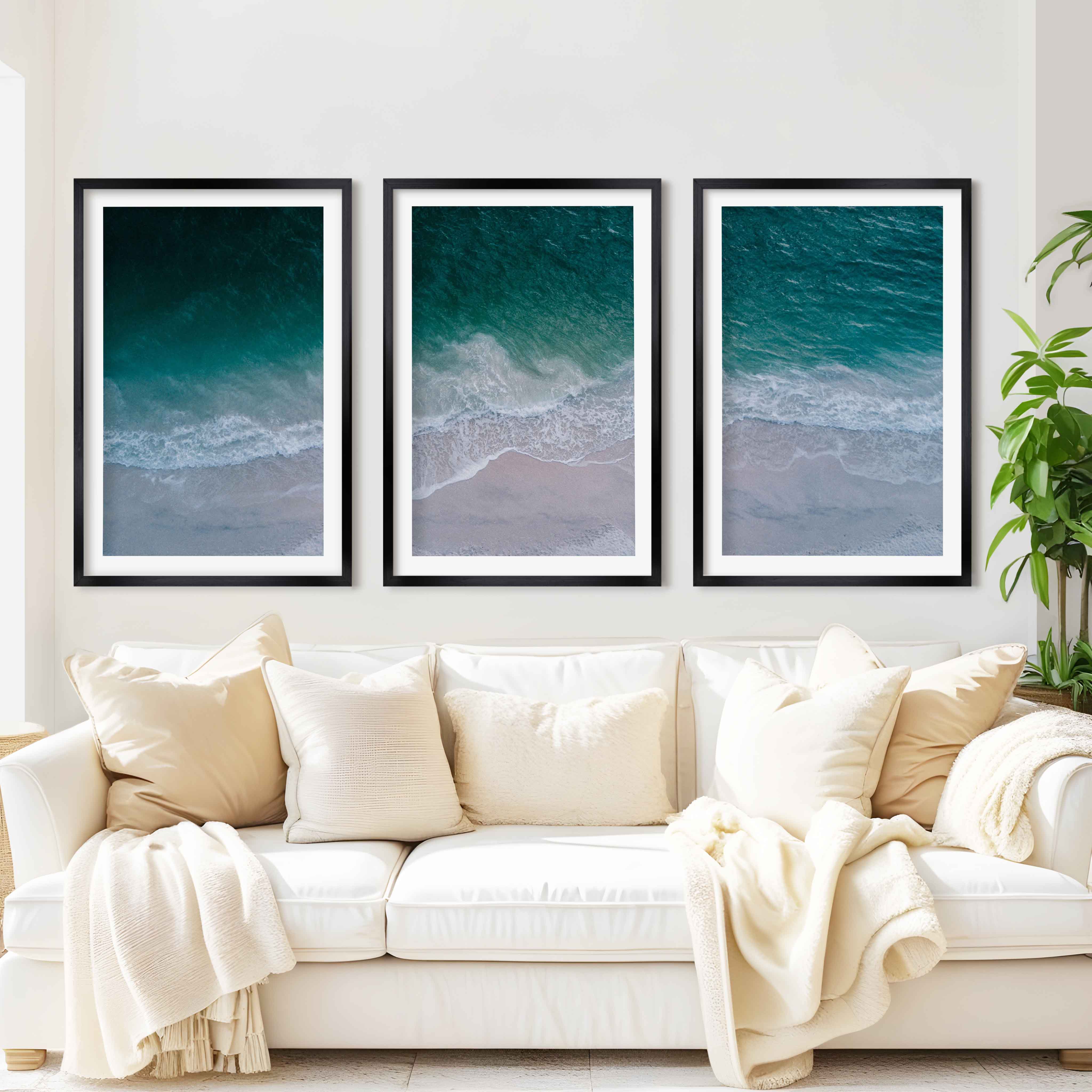Unique Coastal Wall Decor – Deep Sea Waves and Shoreline View - Black Framed Poster with White Border - Artworksets