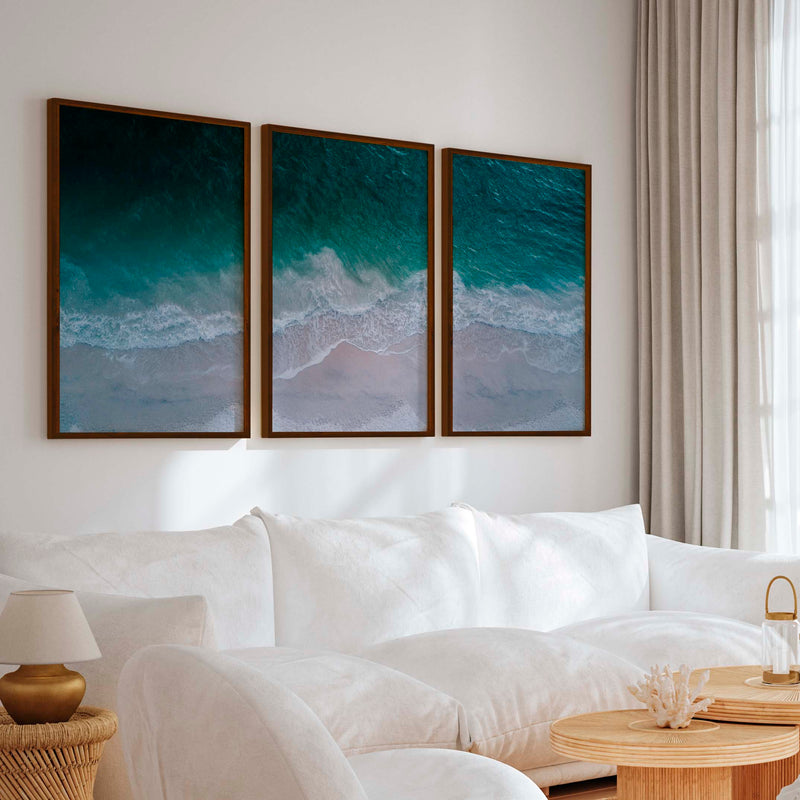 Unique Coastal Wall Decor – Deep Sea Waves and Shoreline View - Dark Brown Framed Poster No Border - Artworksets