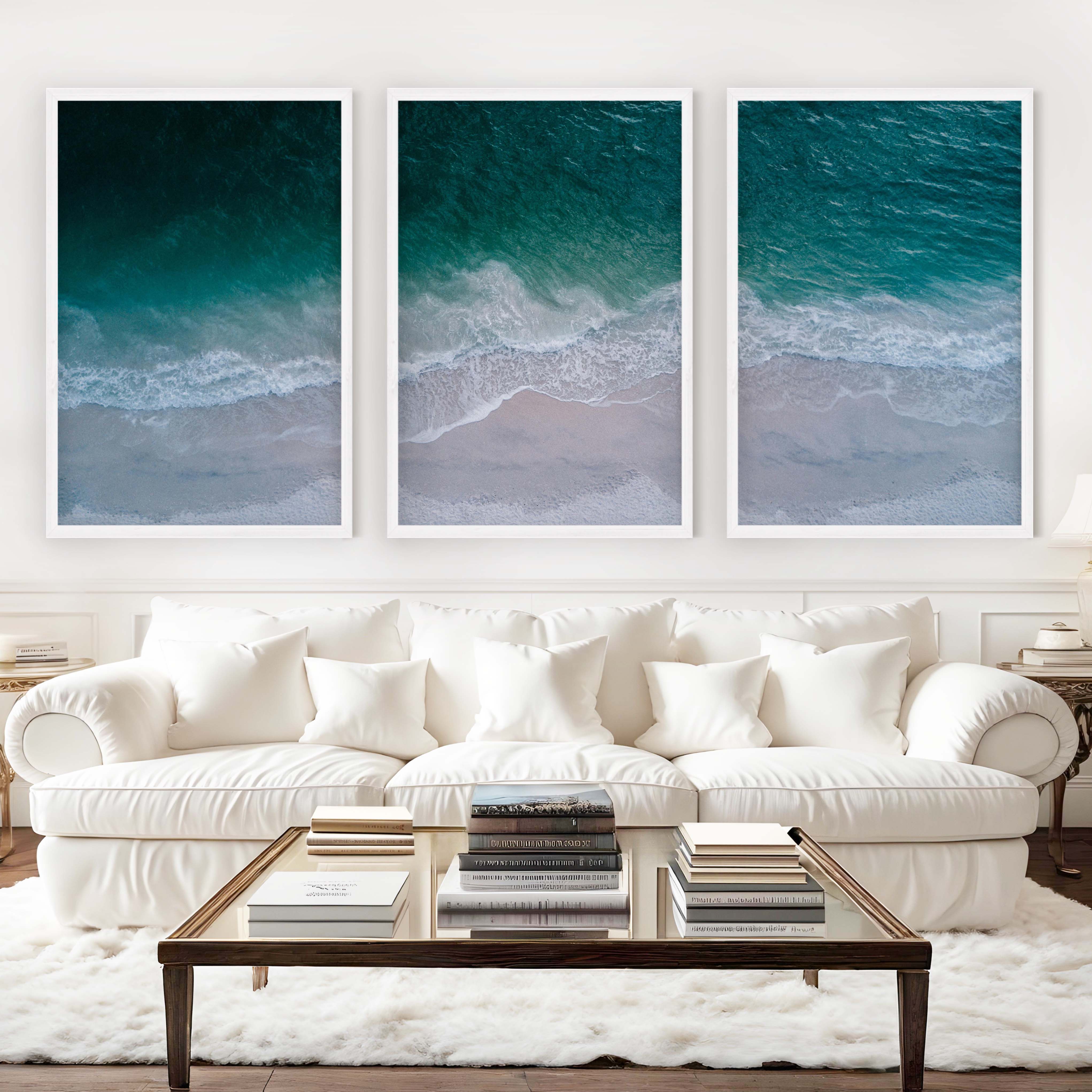 Unique Coastal Wall Decor – Deep Sea Waves and Shoreline View - White Framed Poster No Border - Artworksets