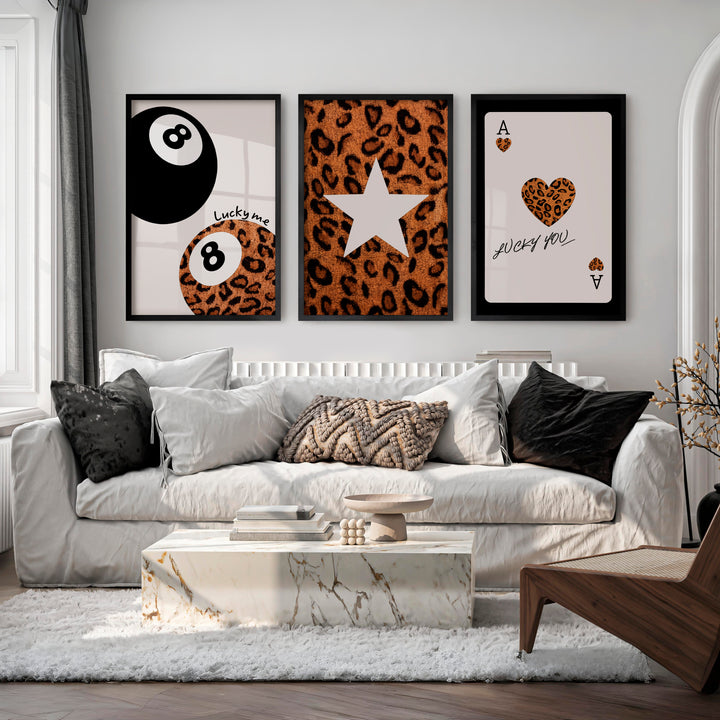 Leopard Lucky 8 Ball vintage aesthetic poster - Black Framed Poster No Border - Artworksets