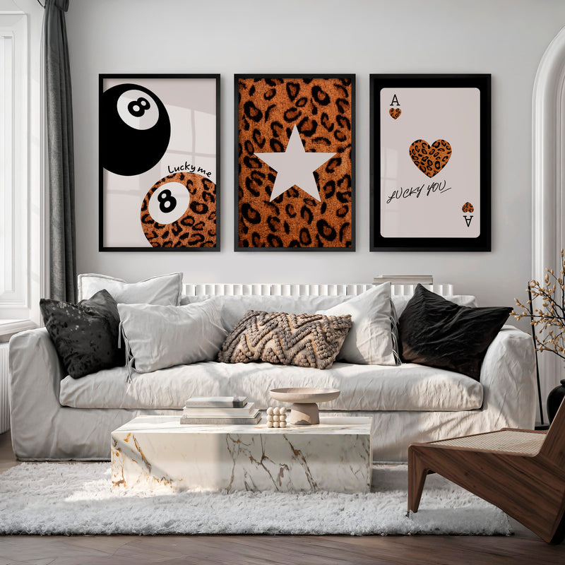 Leopard Lucky 8 Ball vintage aesthetic poster - Black Framed Poster No Border - Artworksets