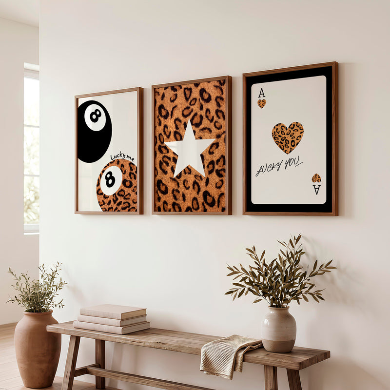 Leopard Lucky 8 Ball vintage aesthetic poster - Dark Brown Framed Poster No Border - Artworksets