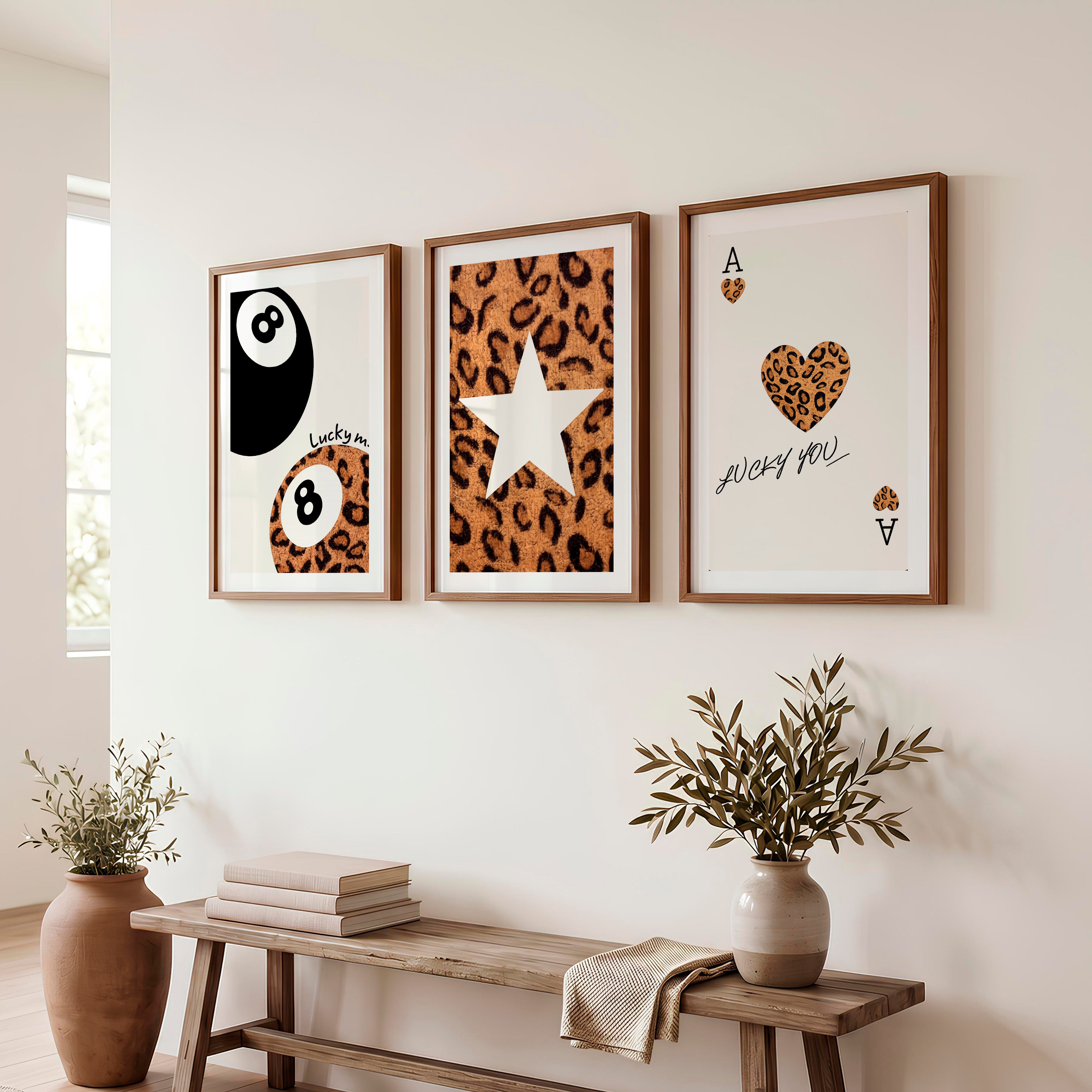 Leopard Lucky 8 Ball vintage aesthetic poster - Dark Brown Framed Poster with White Border - Artworksets