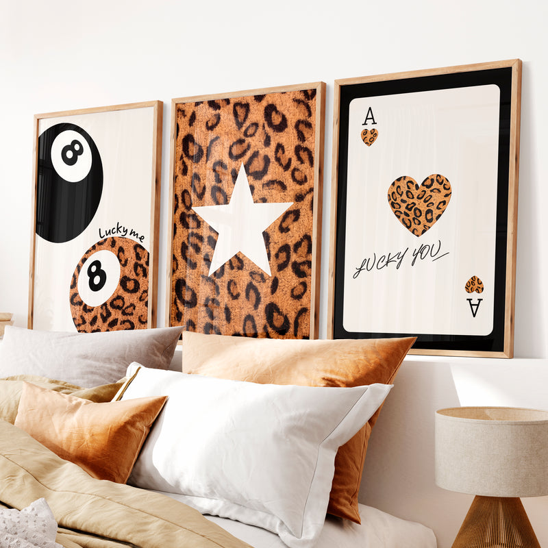 Leopard Lucky 8 Ball vintage aesthetic poster - Natural Wood Framed Poster No Border - Artworksets