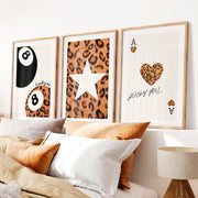 Leopard Lucky 8 Ball vintage aesthetic poster- Natural Wood Framed Poster with White Border - Artworksets