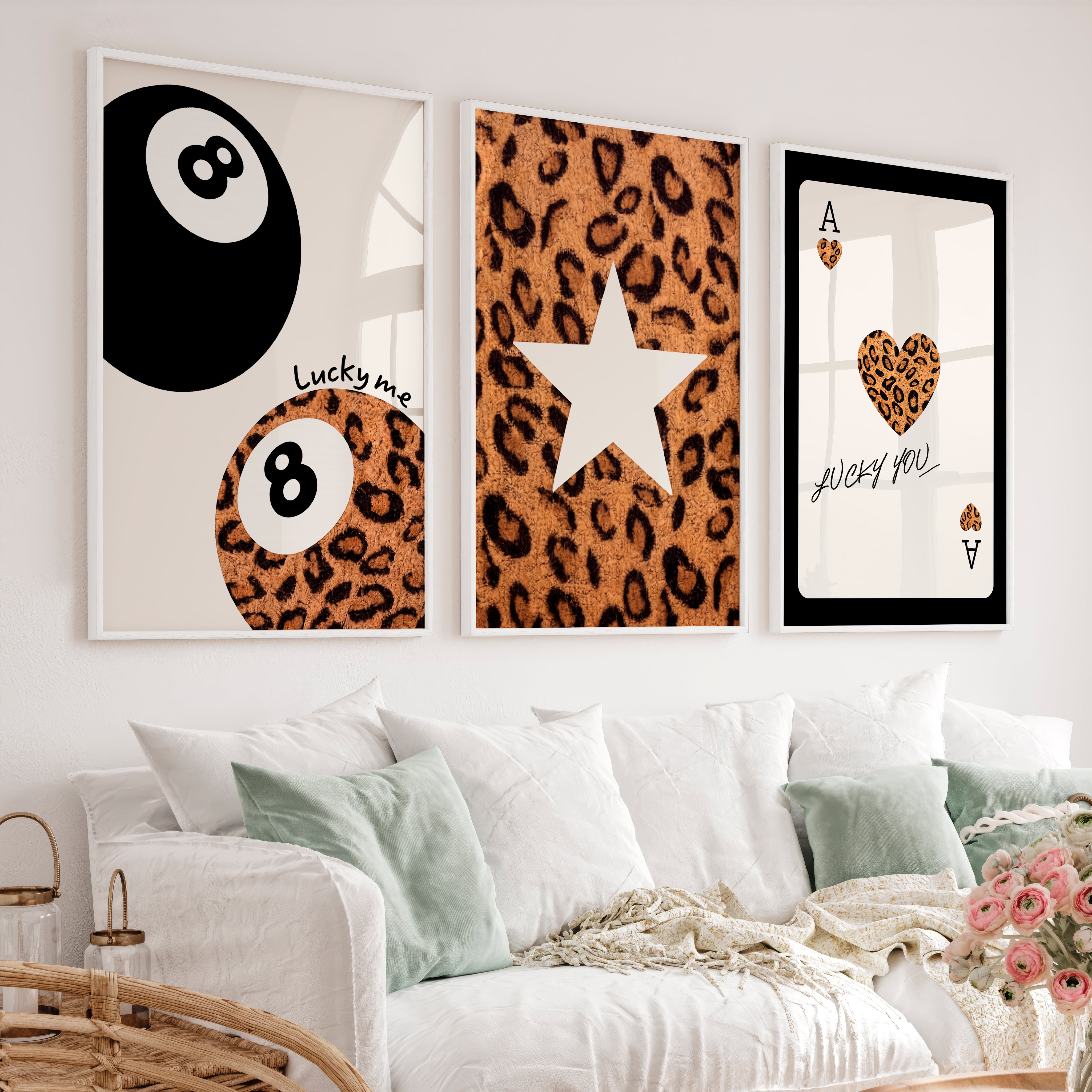 Leopard Lucky 8 Ball vintage aesthetic poster - White Framed Poster No Border - Artworksets