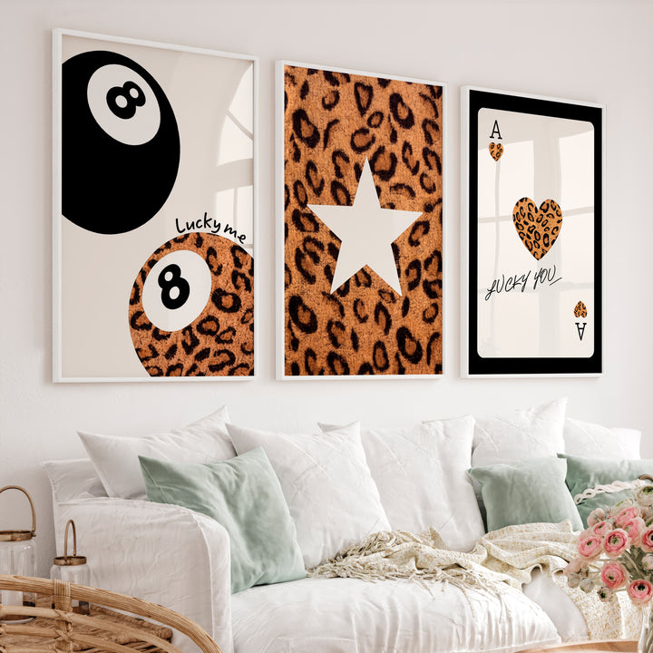 Leopard Lucky 8 Ball vintage aesthetic poster - White Framed Poster No Border - Artworksets
