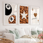 Leopard Lucky 8 Ball vintage aesthetic poster - White Framed Poster with White Border - Artworksets