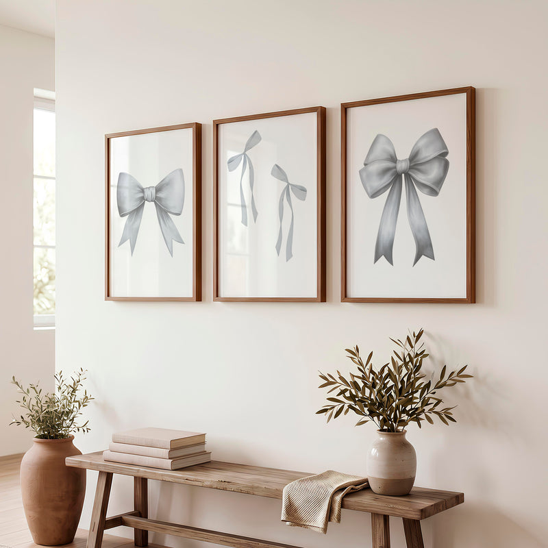 Soft Ribbon Bows Vintage Art Prints - Dark Brown Framed Poster No Border - Artworksets