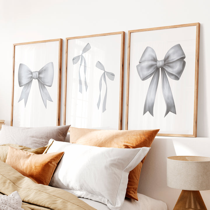 Soft Ribbon Bows Vintage Art Prints - Natural Wood Framed Poster No Border - Artworksets
