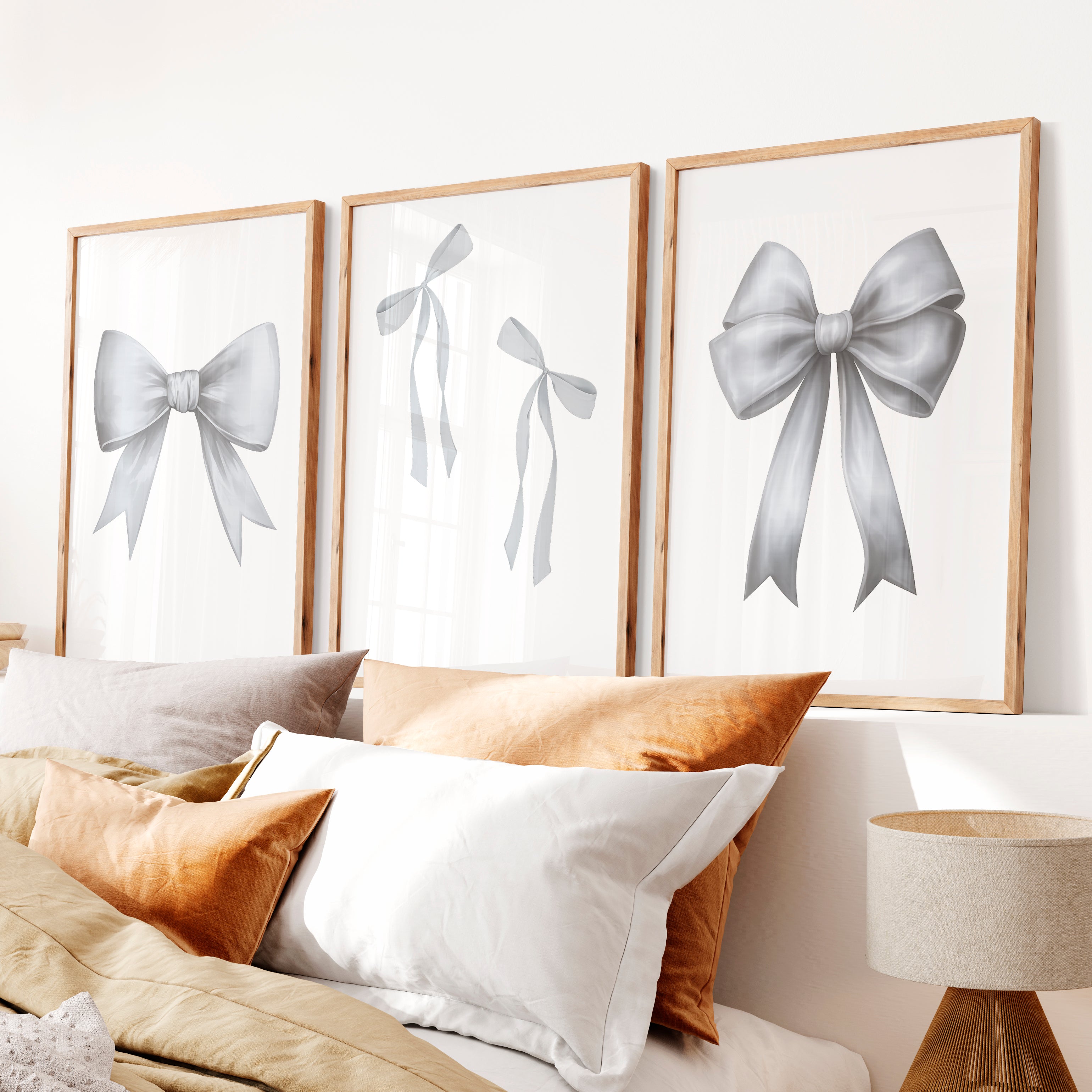 Soft Ribbon Bows Vintage Art Prints- Natural Wood Framed Poster with White Border - Artworksets