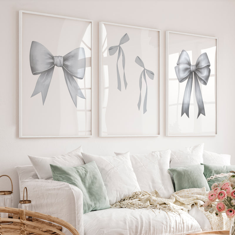 Soft Ribbon Bows Vintage Art Prints - White Framed Poster with White Border - Artworksets