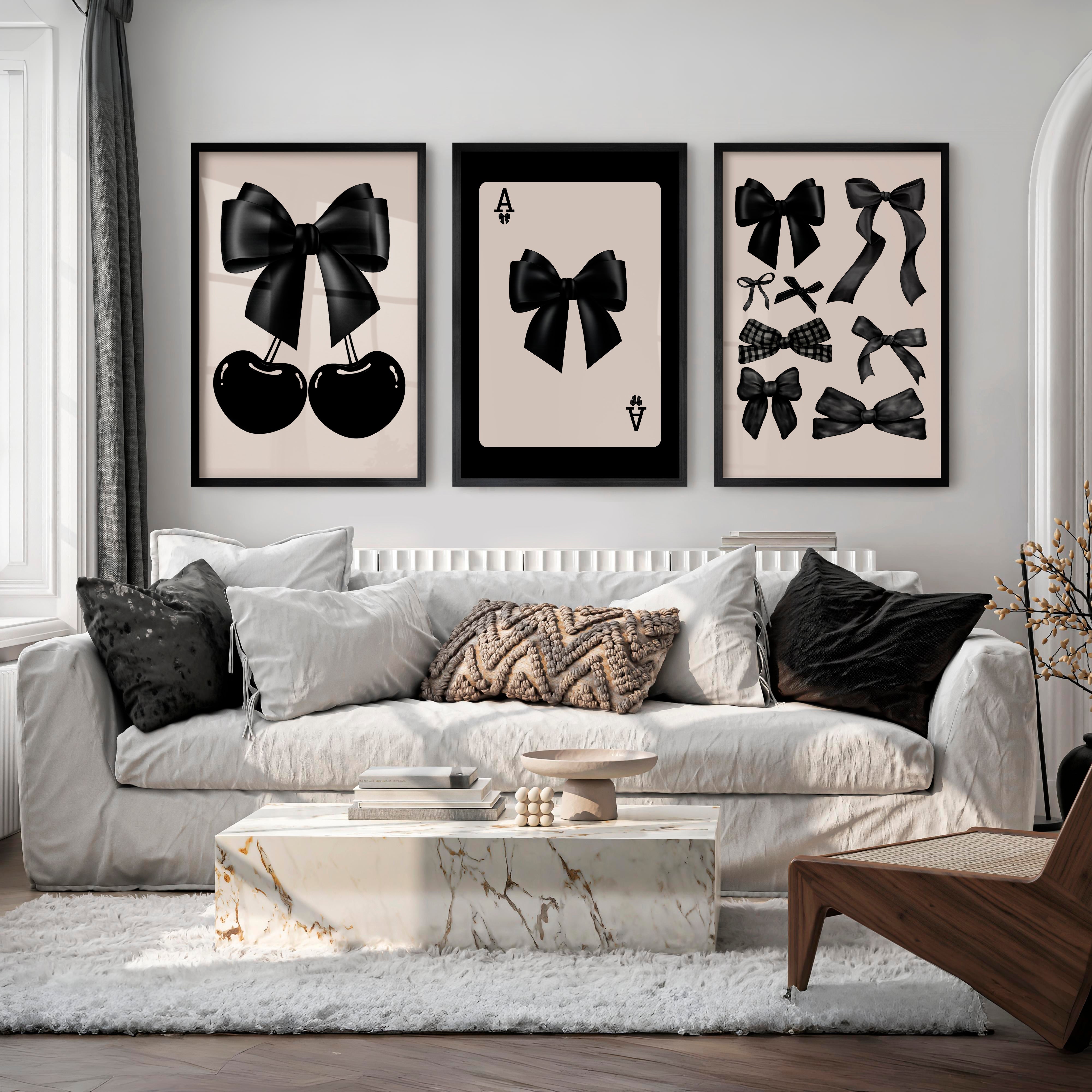 Black Bow and Cherry vintage artwork - Black Framed Poster No Border - Artworksets