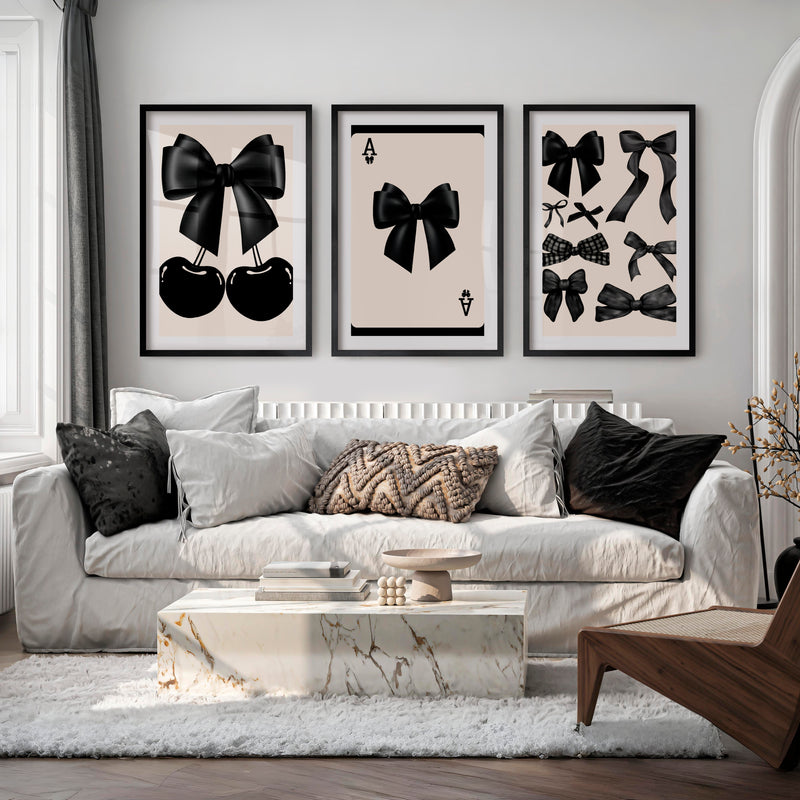 Black Bow and Cherry vintage artwork - Black Framed Poster with White Border - Artworksets
