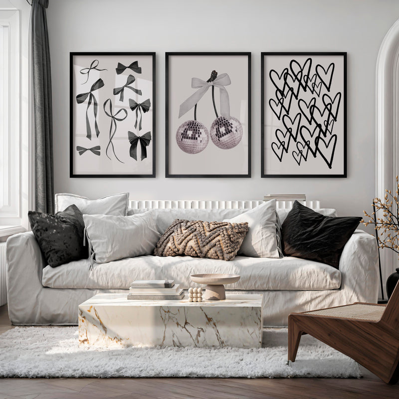 Bow and Disco Cherry vintage artwork prints - Black Framed Poster No Border - Artworksets