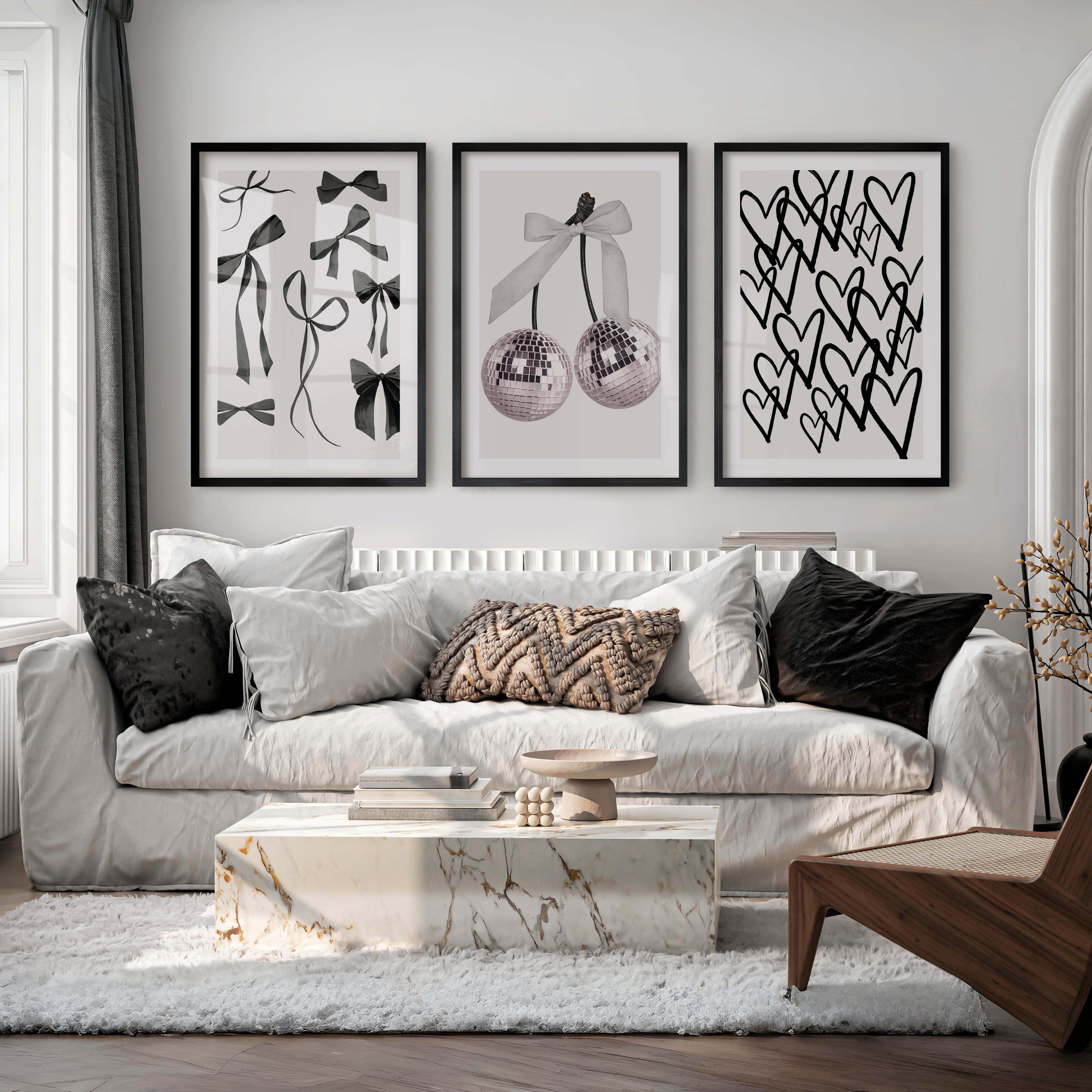 Bow and Disco Cherry vintage artwork prints - Black Framed Poster with White Border - Artworksets