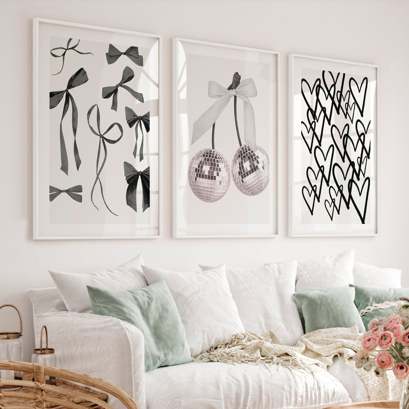 Bow and Disco Cherry vintage artwork prints - White Framed Poster with White Border - Artworksets